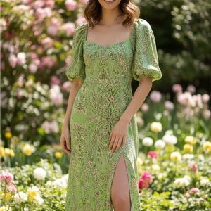 Forever 21 Green Floral Midi Dress